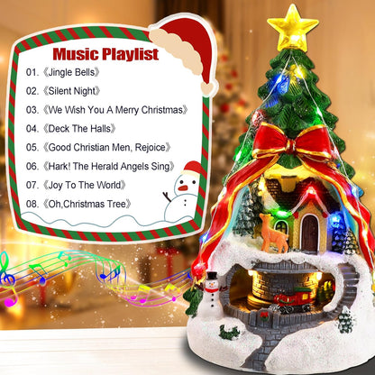 Musical Christmas Village with Spinning Train & Deer | Pre-Lit Artificial Tree - Battery & USB Operated
