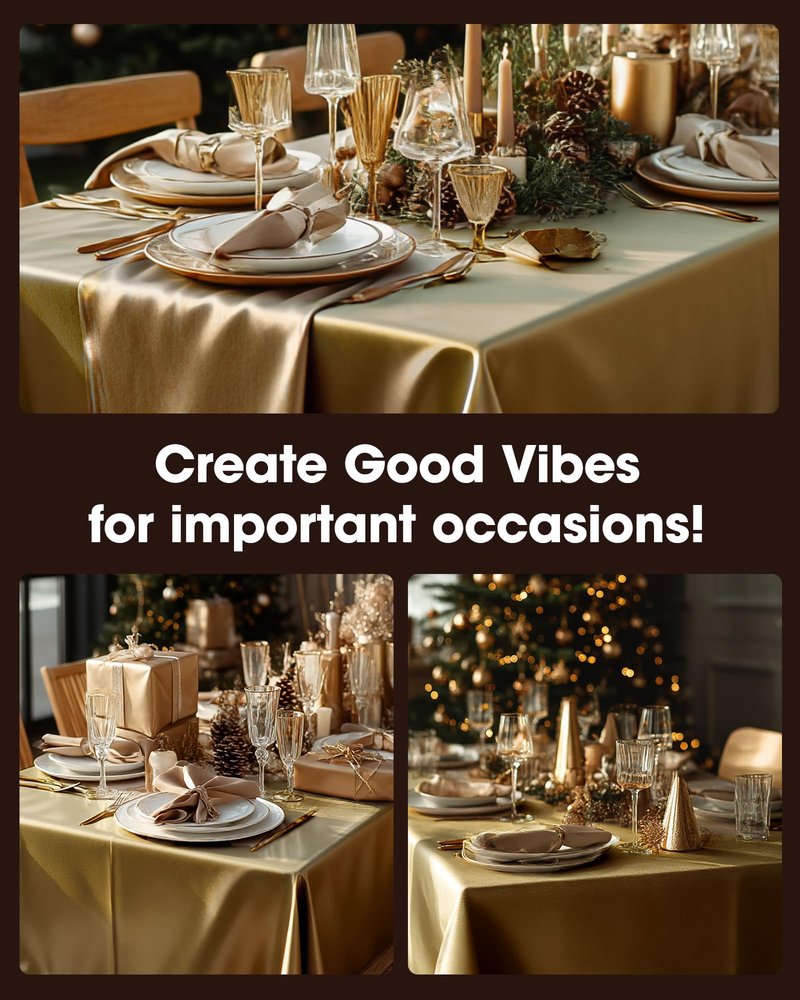 Pureegg Plastic Table Cloth Disposable 10 Pack, 54 x 108 Inch Table Cloths, Graduation Decorations, Thanksgiving, Christmas Tablecloths, Rectangle, Plastic Cover, Leakproof & Sturdy, Gold
