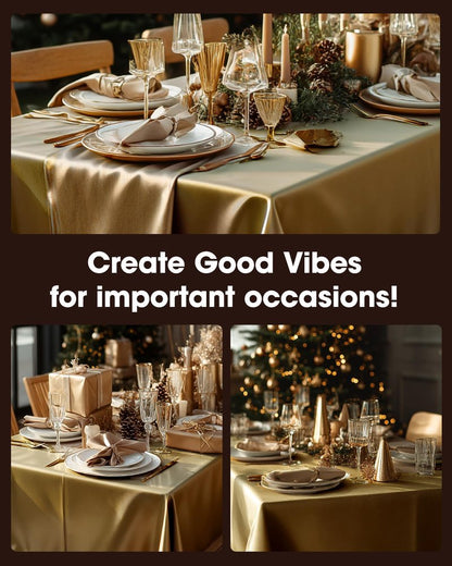 Pureegg Plastic Table Cloth Disposable 10 Pack, 54 x 108 Inch Table Cloths, Graduation Decorations, Thanksgiving, Christmas Tablecloths, Rectangle, Plastic Cover, Leakproof & Sturdy, Gold