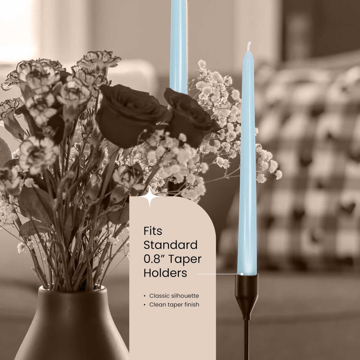 Leor & Lair Light Blue Taper Candles - 4 Pack 10" Light Blue Candlesticks - Unscented Candle Sticks for Winter Home Decor, Easter Dinner, Weddings, Restaurants & Events