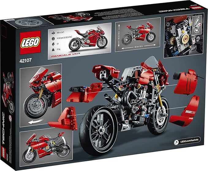 LEGO Technic Ducati Panigale V4 R Motorcycle 42107 Building Set - Collectible Superbike Display Model Kit with Gearbox and Working Suspension Fun for Adults and Motorcycle Enthusiasts