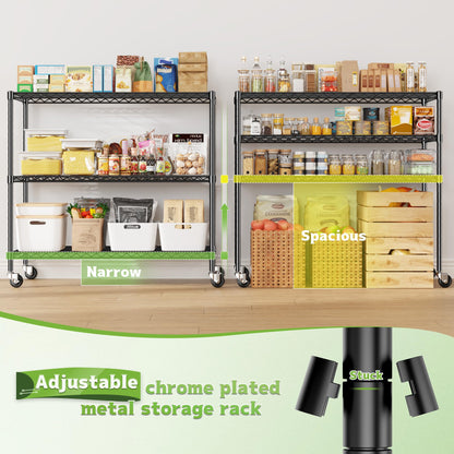 DurayLoly 3 Tier Metal Shelving Unit Adjustable Storage Shelves,Heavy Duty Shelf with Wheels for Kitchen,Office,Bathroom,Easy Assembly Wire Shelving for Laundry,Garage,45" W x 17.7" D x 41" H,Black.