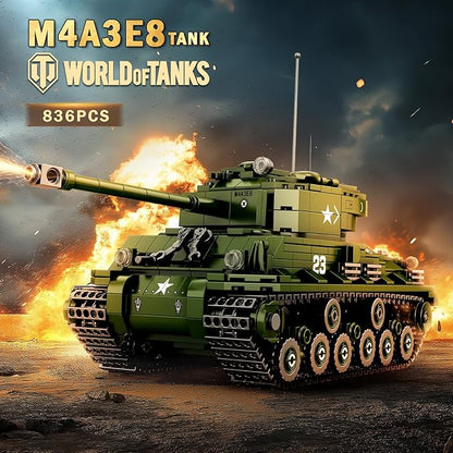 Reobrix M4A3E8 Sherman Tank Building SetWW2 Military American Armed Tanks Building Block Set for Military FansWorld of Tanks Authorized Products 77030Ideal Gift for Adults Boys Age 14+836 PCS