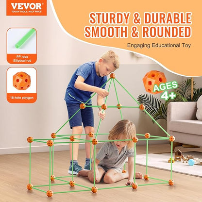 VEVOR Fort Building Kit for Kids 85PCS Glow in The Dark STEM Building Toys Educational Gift for 4 5 6 7 8+ Year Old Boys &amp Girls Indoor Outdoor Play Tent Construction Toys with 55 Rods and 30 B