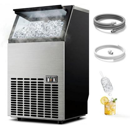 EUHOMY Commercial Ice Maker Machine - 100lbs Daily Production, 33lbs Ice Storage, Stainless Steel Freestanding & Under Counter Ice Maker, Ideal Ice Maker for Home/Bar/Restaurant/Outdoor Activities