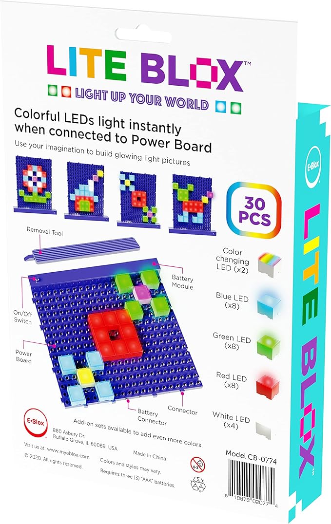 E-Blox Lite Blox STEM Builder Kit (30 Pieces) Colorful LED Lights Building Blocks Toy Set Great Science Project for Kids Birthday Gift Boys Girls 3+