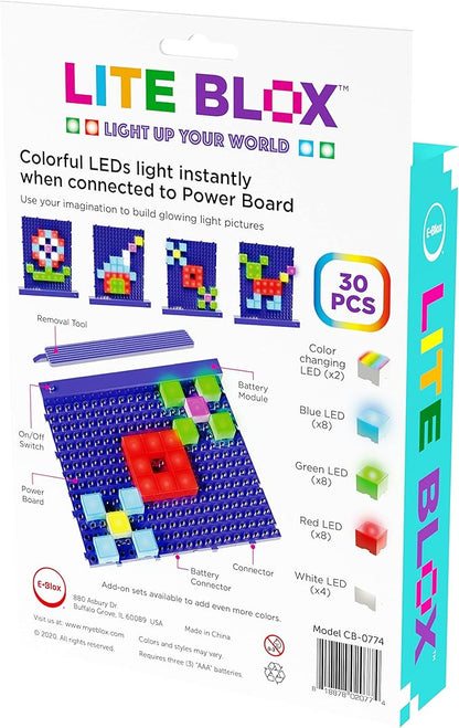 E-Blox Lite Blox STEM Builder Kit (30 Pieces) Colorful LED Lights Building Blocks Toy Set Great Science Project for Kids Birthday Gift Boys Girls 3+