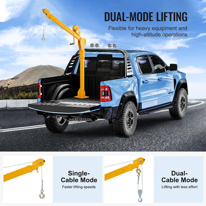 VEVOR Pickup Truck Crane with 1100 lbs Manual Winch, Folding Truck-Mounted Bed Crane, Steel Pickup Truck Jib Crane Hoist 360° Swivel for Lifting Goods in Construction, Factory