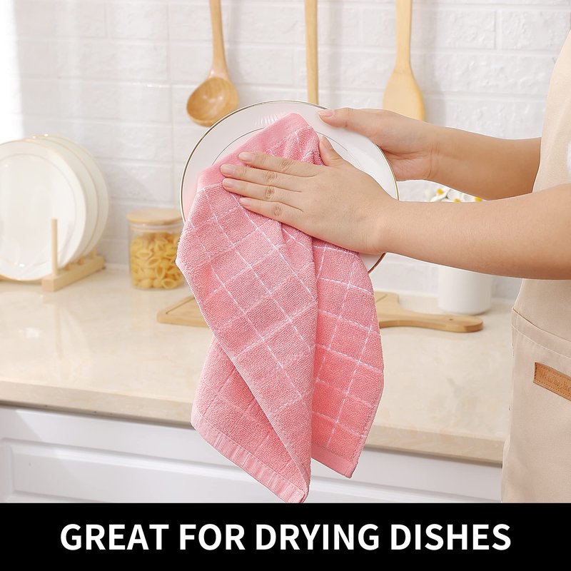 Homaxy 100% Cotton Terry Kitchen Dish Cloths, Ultra Soft and Absorbent Dish Towels for Kitchen, Suitable for Drying and Washing Dishes, 6 Pack, 12 x 12 Inches, Pink