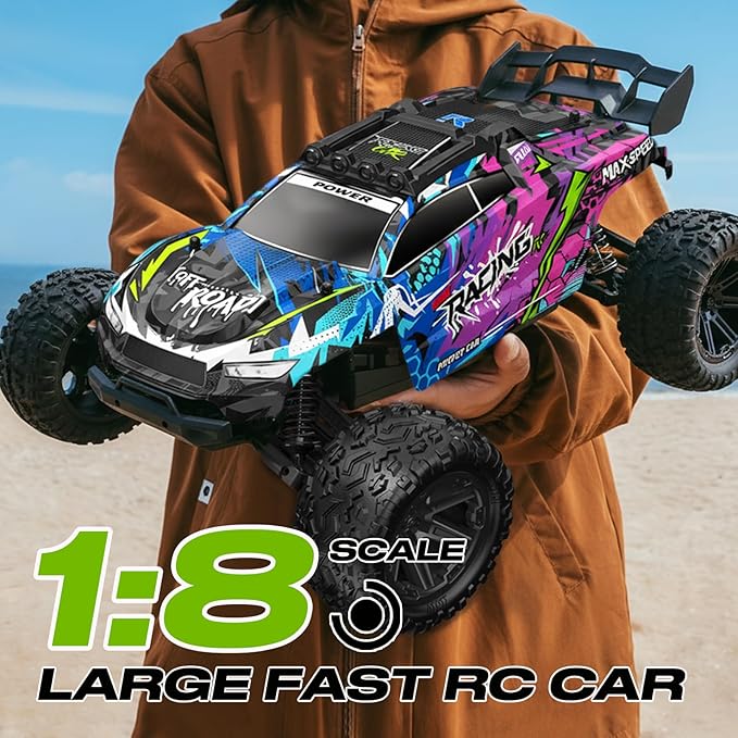 RC Car for Adults Boys 1:8 Scale 50KM/H High Speed Vehicle with 2.4 GHz Remote Control Waterproof Off-Road Monster Truck 2 Rechargeable 2600mAh Batteries Racing Car Toys