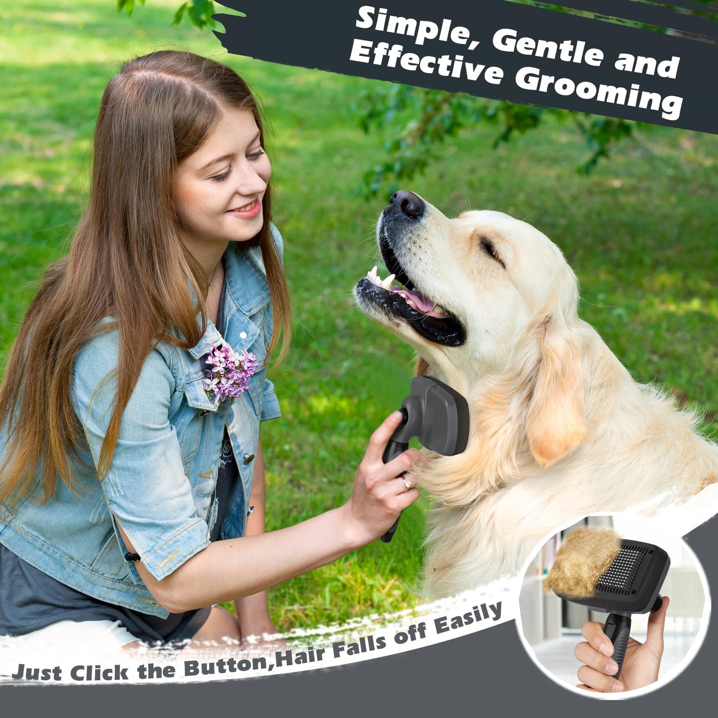 3PCS Self Cleaning Slicker Brush & Pet Grooming Rake & Bath Brush for Dogs and Cats | Double-Sided Dematting Pet Comb & Skin Friendly Deshedding Grooming Tool | Premium Pet Supplies（Gray Black)