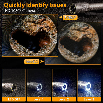 Kcapyn Sewer Camera 100FT/30M Pipe Inspection Borescope Endoscope Camera with Light 6 LEDs 5" IPS Screen 17MM Plumbing Snake 5000 Mah Battery,1080P High-Definition Industrial Sewer Camera