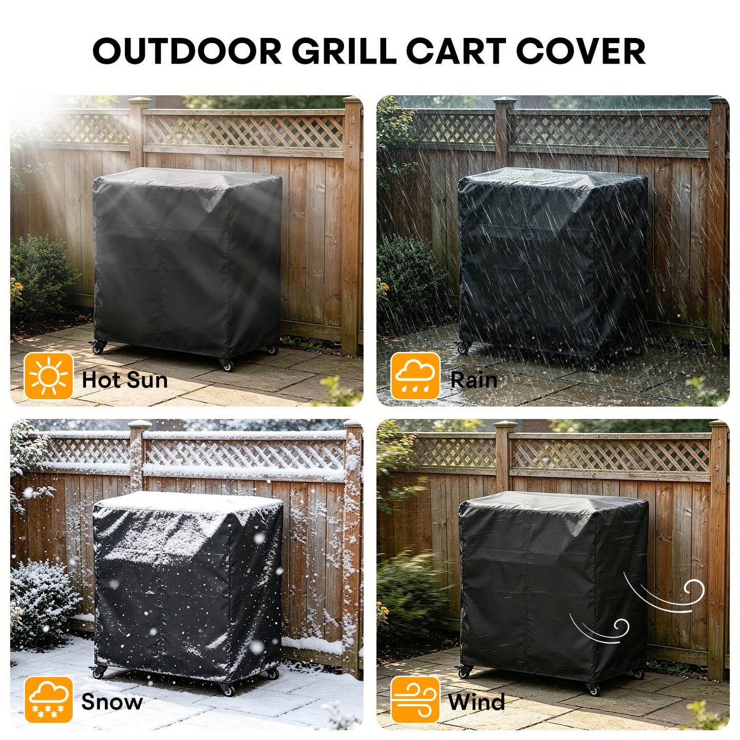 evixor Outdoor Grill Cart with Stainless Steel Tabletop, Outdoor Kitchen Island with Storage Cabinet, Grill Cart with Folding Trash Can, 4 Wheels (2 Lockable) for Patio, Backyard, Garden and Poolside