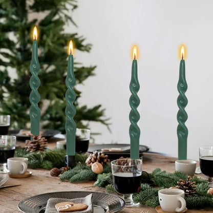 Spiral Taper Candles Green Taper Candles Smokeless Dinner Twisted Green Candlesticks Unscented Handmade Long Candle Sticks for Christmas Wedding Home Decor Special Occasions & Celebrations