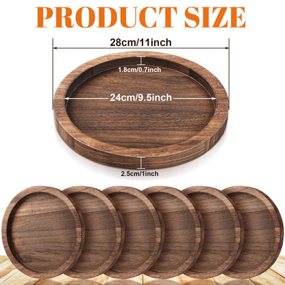 Sintuff 6 Pcs Rustic Wood Decorative Tray Round Wooden Serving Farmhouse Tray Decorative Candle Holder Serving for Kitchen Centerpiece Home Decor(Brown)