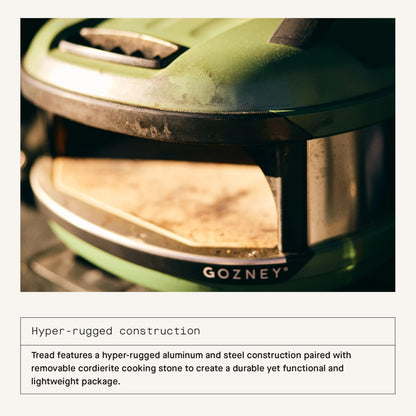 Gozney Tread Portable Pizza Oven, Olive, Makes 12” Pizzas - Revolutionary Lateral Gas Burner, Quick Heat Up, Lightweight & Rugged Design