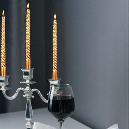 Kemladio 4 pcs 10 inch Taper Candles,Burning Unscented Tapered 7.5 hrs,Fancy Dinner,Tall Candle Sticks, Halloween Party Decorations (4pcs, Gold)