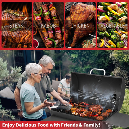 Kendane Barrel Charcoal Grill, Large Charcoal Grills with Front and Side Shelf, 627 Square Inches Cooking Grid, Outdoor BBQ Grill, Perfect for Backyard Camping, Patio Parties, and Picnics