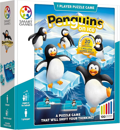 SmartGames Penguins on Ice – Sliding Logic Puzzle Game with 60 Challenges STEM Brain Teaser for Kids Ages 6+ Travel-Friendly Single Player Puzzle