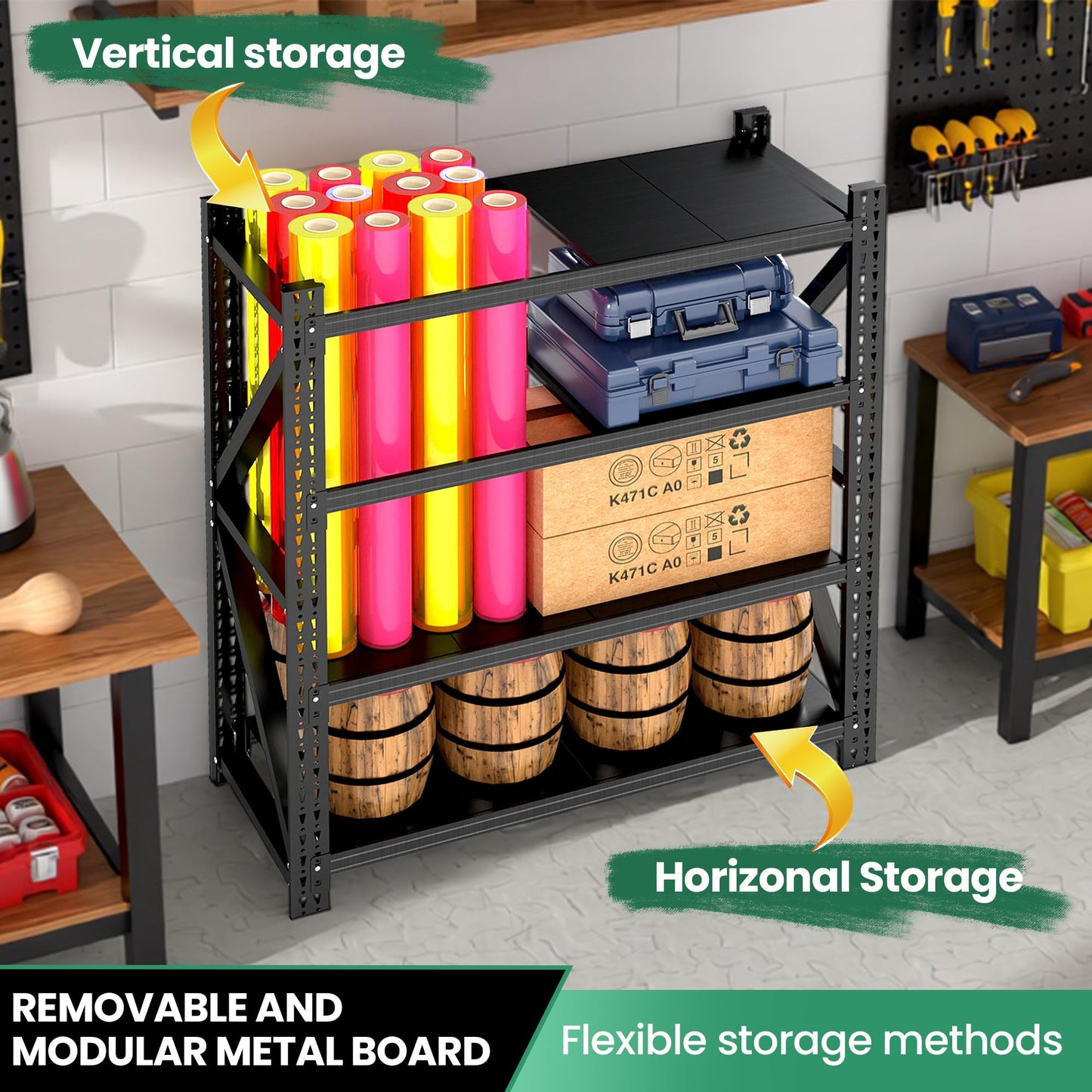 VIYET 4-Tier Heavy Duty Garage Shelving，Industrial Shelving for Home & Shop,Garage Storage Racks Heavy Duty Steel Shelves,Large Capacity Metal Rack for Garage,Basement,Pantry,Workshop