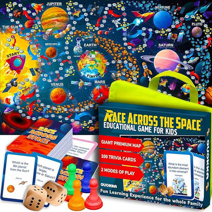 QUOKKA Space Board Game for Kids 8-12 - Learning Family Game for Teens and Adults - 130 Question Cards - Top Facts - Play Indoor &amp Outdoor - Educational Solar System Toy for 6 10 Year Olds