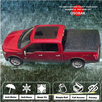 OSOBAK 5.5ft Soft Roll Up Truck Pickup Tonneau Cover for 2007-2021 Toyota Tundra Short Bed Cover | Compatible for Deck Rail System