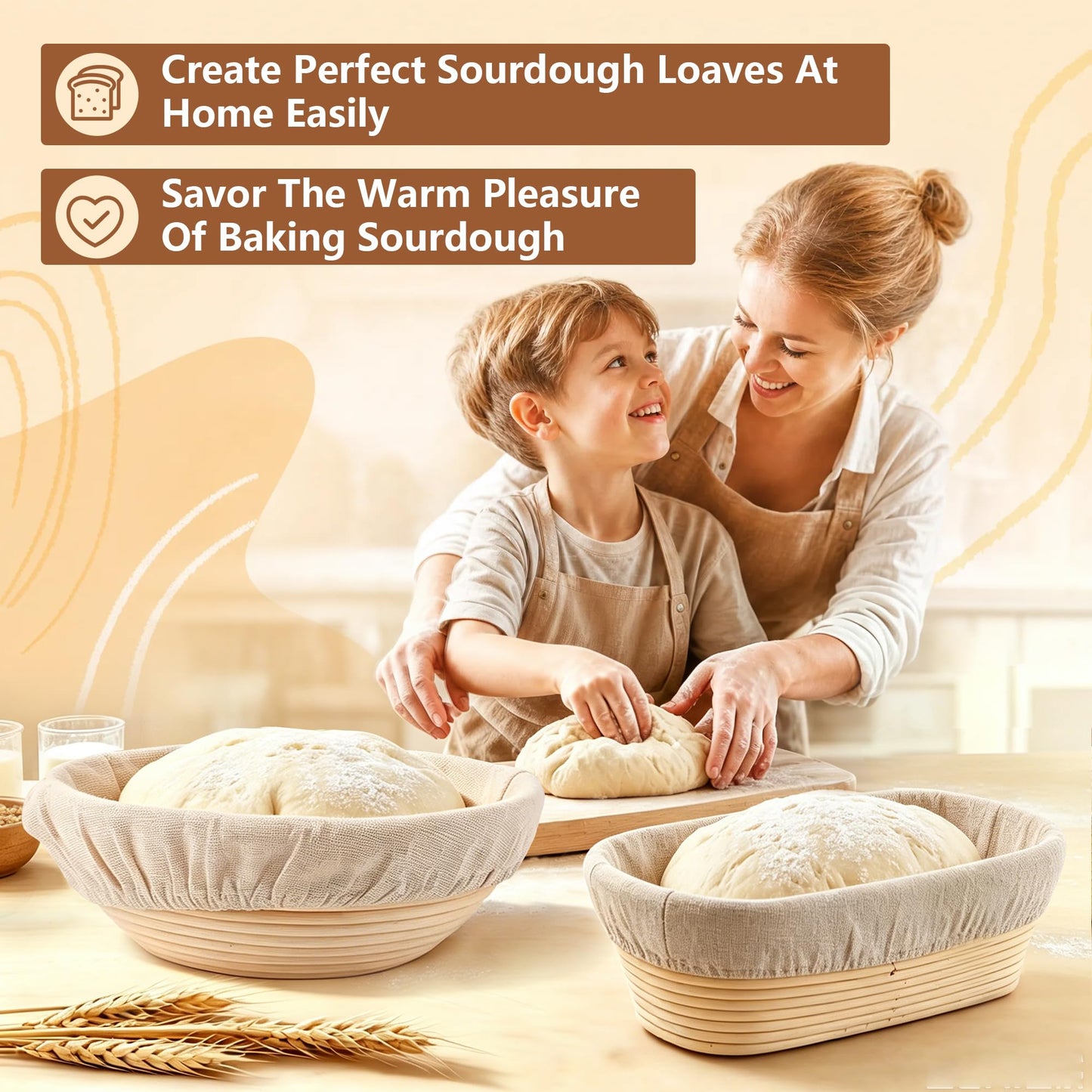 Sourdough Bread Baking Supplies, 2 Pack Banneton Bread Proofing Basket 10 inch Round & 10 inch Oval Proofing Bowls for Sourdough Bread with Liner Making Baking Fermentation Tools
