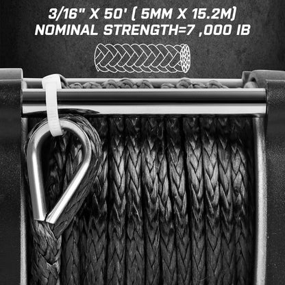 Zostera 3500lbs ATV/UTV Winch with Synthetic Rope, Electric Boat Trailer Winch 12V, Waterproof Winch with 2 Wireless Remotes &Wired Switch,with Mounting Plate,Pulley,Rope Damper,Aluminium Fairlead