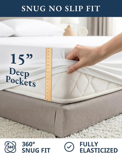 LANE LINEN 100% Organic Cotton Twin XL Sheets Set - Soft, Breathable 3-Piece White Percale Bedding