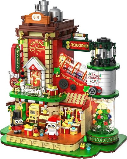Christmas Factory Building Set with Light 2775PCS Christmas Village Decoration for Home Holiday House Kit with Rotating Xmas Tree Santa Advent Calendar 2025 for Adult Teen Boy Girls Gift Idea