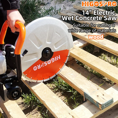 HIGOSPRO 14-Inch Electric Concrete Saw 3000W, 110V Cut-Off Saw with Diamond Blade, 4.8" Max Cutting Depth, Heavy-Duty Cement Grinder for Asphalt, Brick, Stone