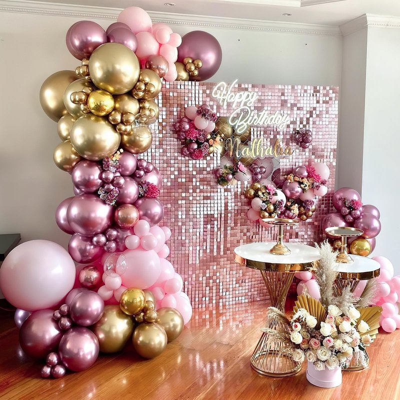 PartyWoo Pink and Purple Balloon Garland, 100 pcs Balloons Different Sizes Pack of 18 Inch 12 Inch 10 Inch 5 Inch Pink Purple Red Silver Metallic Balloons for Birthday Decorations, Party Decorations