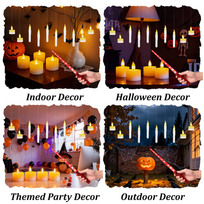 Hobrad 10PCS Floating Candles with Wand Halloween Decorations Indoor Hanging Candles Halloween Battery Candles with Voice Remote Control