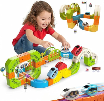 Electric Train Set for Kids Ages 3-8 - 145 Pcs STEM Building Toys with Flexible 3D Tracks - Birthday Gift for Boys Girls
