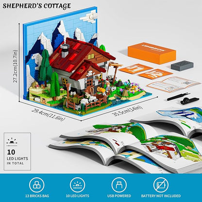 Farm Shepherd's-Cottage Lighting Building-Bricks-Set - Farm Life Sheep Stone House Collection LED Light Cottage Model Display Set 2265 Pcs for Adults