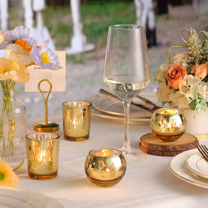 Lanttu Gold 12 PCS Combination Tea Lights Candle Holder Decorative with Butterfly Pattern, Votive Candle Holders for Wedding, Birthday, Anniversary, Parties, and Holiday Decorations
