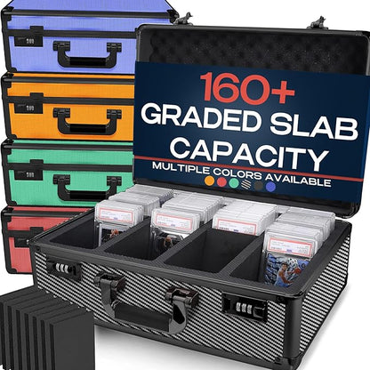 VALUN CARBON FIBER 160+ Slab Graded Card Storage Box (4 ROWS) Durable Sports PSA Card Storage Box - Organizer Slab for Your Collection - For Baseball Football TCG MTG Cards - Top Loader Design