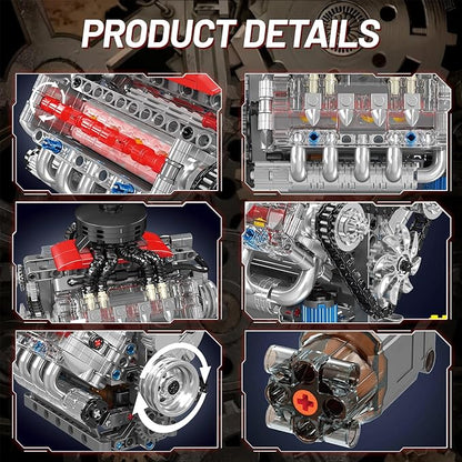 Mini V8 Engine Model Sets - 487 PCS DIY Building Toys Car Motor Kits That Runs - Gift Idea for Adults Boys Girls for Mechanic Engineering Construction