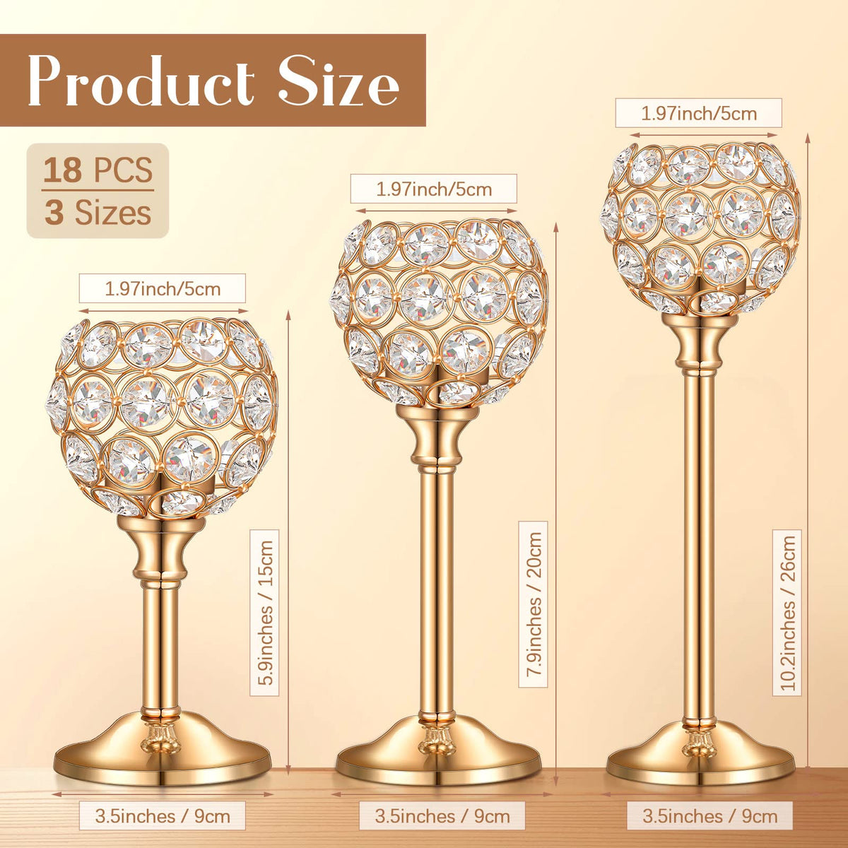 Qunclay 18 Pieces Crystal Candle Holders Bulk Candle Stick Holder Centerpieces for Table Wedding Centerpieces Crystal Decorative Tealight Dining Table Decor for Party(Gold)