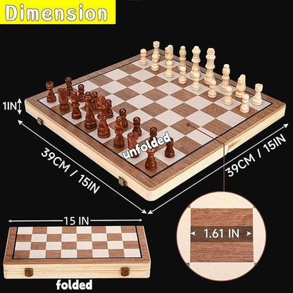 Chess Board Sets 15 Inch Magnetic Chess Set for Adults &amp Kids Checkers Board Game Handmade Folding Chess Boards with 2 Extra Queens by Kiapeak