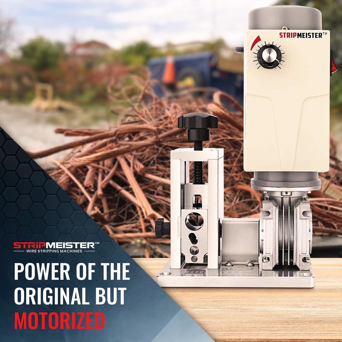 StripMeister E250 Electric Automatic Wire Stripping Machine – Wire Size Up To Ø3/4", Jam-Free, Motorized Wire Stripper with Variable Speed Control for Copper Wires