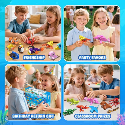 30 Pack Animals Easter Party Favors For Kids 824PCS Marine Animal Building Block Sets for Easter Basket Fillers Goodie Bags Stuffer Classroom Prizes Stocking Stuffers Birthday Gifts for Boys Girls 6+