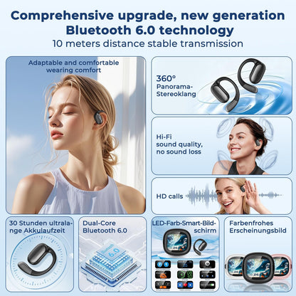 NE58 AI Translation Earbuds Real Time, 134 Language Translator Wireless Bluetooth 6.0 Open Ear Earbuds, LED Touch Screen, Noise Cancelling Translate Ear Buds for Travel & Business Meetings (White)