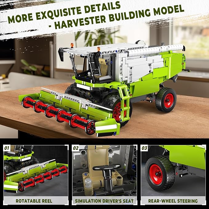 Mould King 17014 Wheat Harvester Building Blocks Set Tractor Truck Building Kit with Motor Farm Truck Construction Vehicles Toys DIY Assembly STEM Car Model for Adults (1265 PCS)