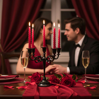 Rely+ 5 Arm Candelabra Taper Candle Holders Decorations Indoor Kitchen Décor Table Candles Candlestick Candelabra Centerpiece (Black Glossy)