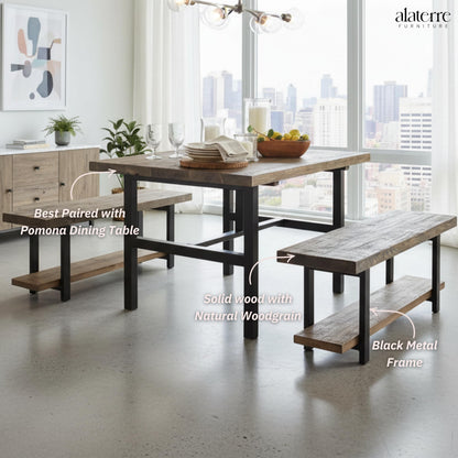 Alaterre Furniture Pomona Dining Bench Set of 2-48-Inch Modern Industrial Solid Wood Indoor Benches with Open Bottom Storage Shelf - Seating for Kitchen, Dining Room, and Living Room (Rustic Brown)