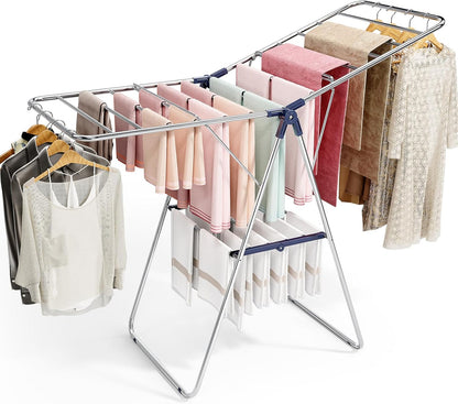 APEXCHASER Stainless Steel Clothes Drying Rack - Height-Adjustable & Foldable | Indoor/Outdoor Use