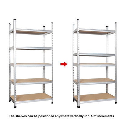 Amazon Basics 5-Tier Medium Duty Storage Shelving, Garage Storage Rack, Double Post Press Board Shelf, Adjustable, Easy Assembly, Space-Saving, Aluminum, 48" x 18" x 72"