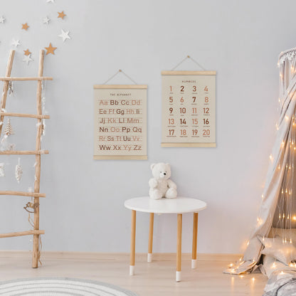 HRQKO Alphabet Numbers Poster Hanger Frame Set of 2, Girls Nursery Wall Decor, ABC Poster Wall Art with Wooden Frames, Burnt Orange Alphabet Banner Wall Hanging Decor for Toddler Playroom,12x16 Inch
