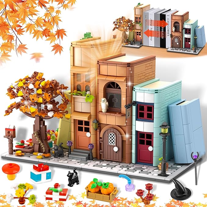 Bookend Magic House Building kit Home Decorative for Building Block Toy Bookcase Miniature House Model Building Cool Bookshelf Organizer and Home Decor 1488pcs